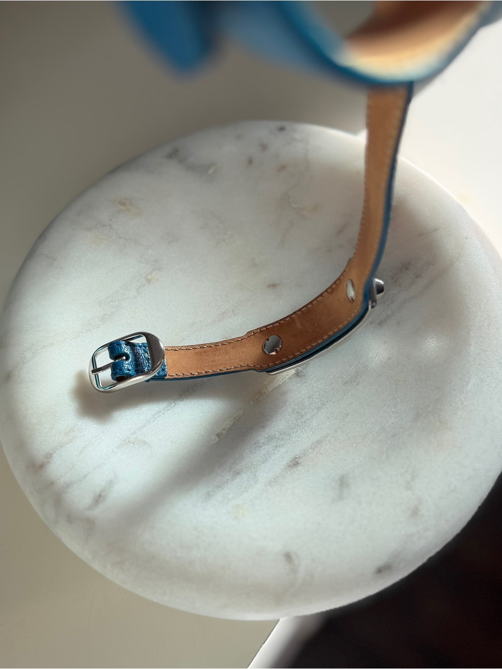 Balenciaga Teal Double-Wrap Leather Bracelet with Silver Hardware - Picture 4 of 7
